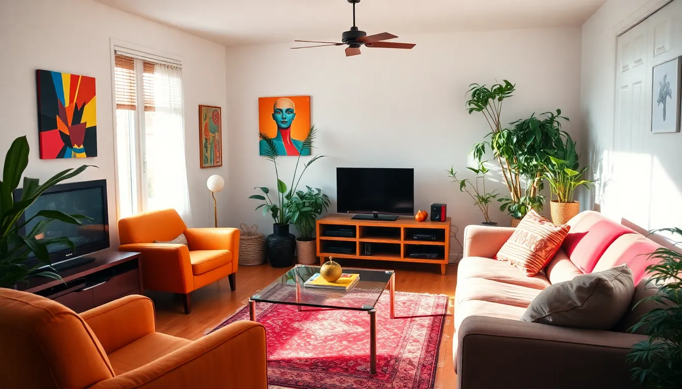 1990s home interior showcasing eclectic styles and technology.